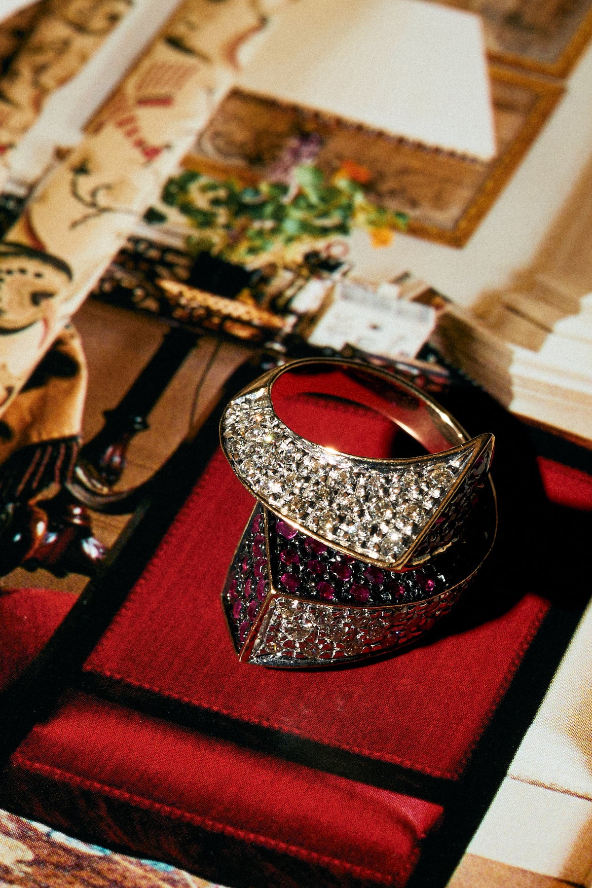 Vintage 1970s White Diamond Ruby Ring
